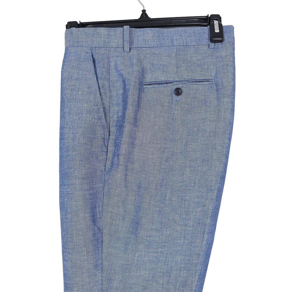 Perry Ellis Portfolio Mens Modern Fit Dress Pants 34x30 Blue Linen Cotton NWOT
